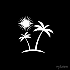 Palm Tree And Sun Icon Isolated On Dark