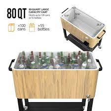 80 Qt Rolling Ice Chest On Wheels Patio Cooler Cart With Waterproof