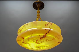 Art Deco Marbled Amber Glass And Brass