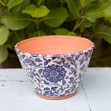 Large 8 Inch Blue And White Planter