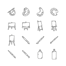 Line Icon Set With Painting Kit Easel