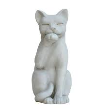 Cast Stone Contented Cat Garden Statue Antique Gray