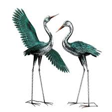 Teal Crane Metal Garden Figurines