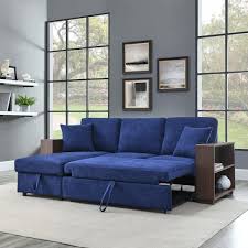 85 In W Navy Color Polyester Fabric Full Size 3 Seats Reversible Sectional Sofa Bed With Storage
