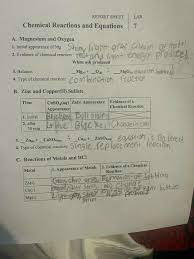 Lab Chemical Reactions And Equations