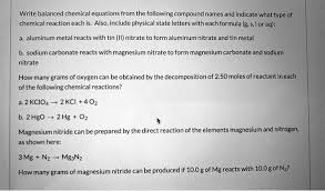 Write Balanced Chemical Equations From