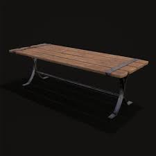 Rustic Worn Iron Wooden Table 3d
