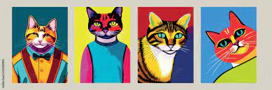 Colorful Cat Head Icon On Pop Art Style