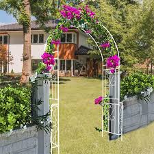 94 5 In X 55 In Metal Garden Arbor Trellis Climbing Plants Support Rose Arch In White