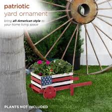 Alpine American Flag Wooden Wheel Barrel Planter