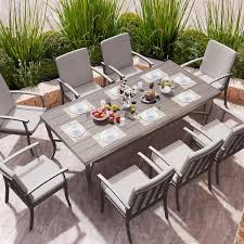 Egeiroslife Brown 9 Piece Aluminum Outdoor Dining Set With Rectangle Table And Gray Cushions
