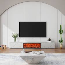 White Electric Fireplace Tv Stand With
