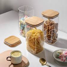 Square Glass Jars With Wood Lids For
