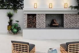 Stone Tile Fireplace And Outdoor Patio