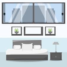 Modern Bedroom With Bed And Window Icon