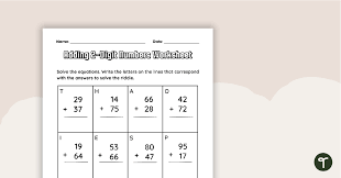 Adding 2 Digit Numbers Worksheet