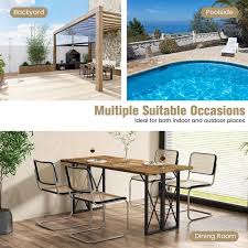 67 Inch Patio Rectangle Acacia Wood Dining Table With Umbrella Hole Costway