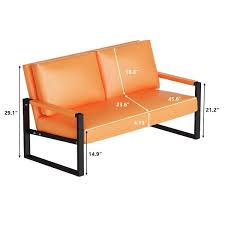 Orange Faux Leather Seats Loveseat
