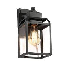 Lnc Modern Black Outdoor Wall Sconce 1 Light Cage Rustic Outdoor Garage Porch Lighting With Clear Glass Panels