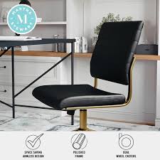 Martha Stewart Ivy Armless Faux Leather Swivel Office Chair Black Polished Brass Ch2209211bkgld