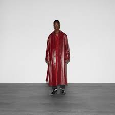 Shiny Leather Trench Coat In Rosso