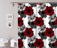 Red Fl Shower Curtain Bath Rug Set