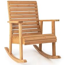 Outdoor Fir Wood Rocking Chair With High Backrest Costway