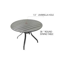 Cisvio 5 Pieces Outdoor Dining Set Patio Furniture 38 In Round Patio Table With 1 Ft 5 In Umbrella Hole