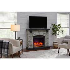 Pembroke 50 In W Freestanding Faux Stone Infrared Wall Mantel Electric Fireplace In Gray