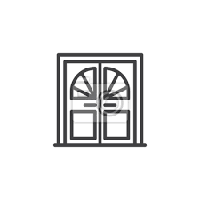 Double Door With Glass Window Outline