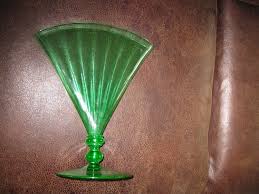 Art Glass Fan Vase Vintage Pomona Green