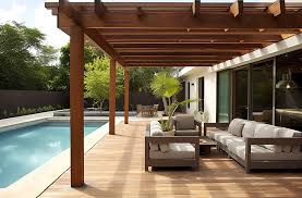 Patio With Wood Pergola And Pool