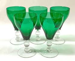 Vintage Green Glass Tulip Shaped Wine