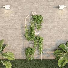 46 In Decorative Leafy Vine And Erfly Design Metal Garden Trellis For Climbing Plants In Antique White