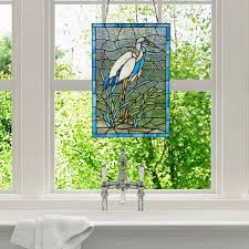 River Of Goods Majestic Crane Stained Glass Window Panel Blue
