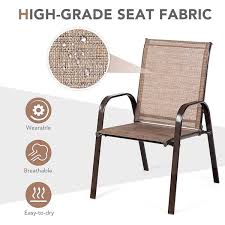 Sugift Mix And Match Stackable Brown Steel Sling Outdoor Patio Dining Chair In Brown 2 Pack