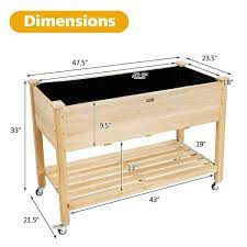 Gymax Raised Garden Bed Wood Elevated Planter Bed W Lockable Wheels Shelf Liner
