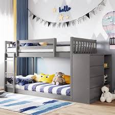 Urtr Gray Floor Bunk Bed Frame With 4