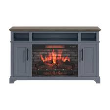 Hillrose 52 In Freestanding Electric Fireplace Tv Stand In Blue Ash With Rustic Taupe Oak Top