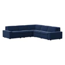 Enzo 114 5 Piece L Shaped Reclining Sectional Two Basic Arms Performance Velvet Ink Blue West Elm