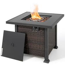 Costway 32 Propane Fire Pit Table 50 000 Btu Square Firepit Heater See Details Black Mix Brown
