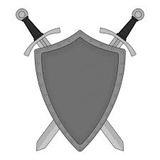 Two Crossed Swords With Shield Stock