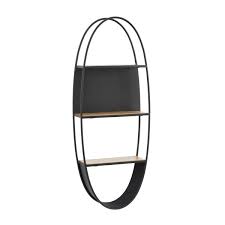 Litton Lane Black Oval 2 Shelves Metal Wall Shelf Silver