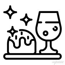 Glass With Drink And Cake Icon Outline