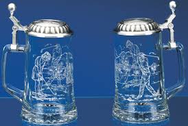 Glass Beer Stein With Pewter Lid Golfer