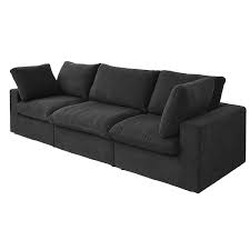 120 45 In Modular Square Arm 3 Piece 30 Linen Down Filled Seperable 3 Seater Rectangle Sectional Sofa Couch In Black