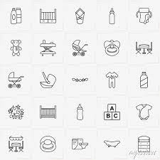 Baby Care Line Icon Set With Shampoo