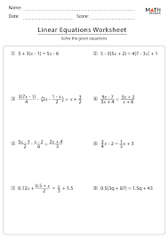 Linear Equations Worksheets With Answer