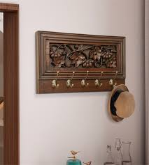 Solid Wood Carved Wall Hooks Panel