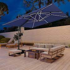 Casainc 11 Ft Square Cantilever Hydraulic Lifting Large Offset Outdoor Patio Umbrella With Led Light In Blue Without Base